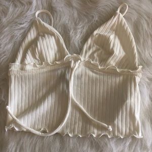 Forever 21 Cream Color Cropped Spaghetti Strap Ribbed Cami Size Small